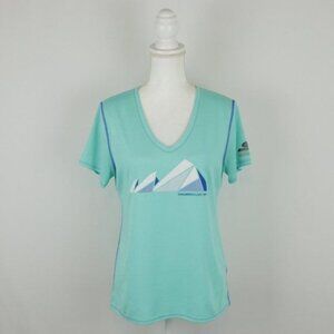 Skechers Performance Women's Medium Green Blue V-Neck Short Sleeve Tech Tee